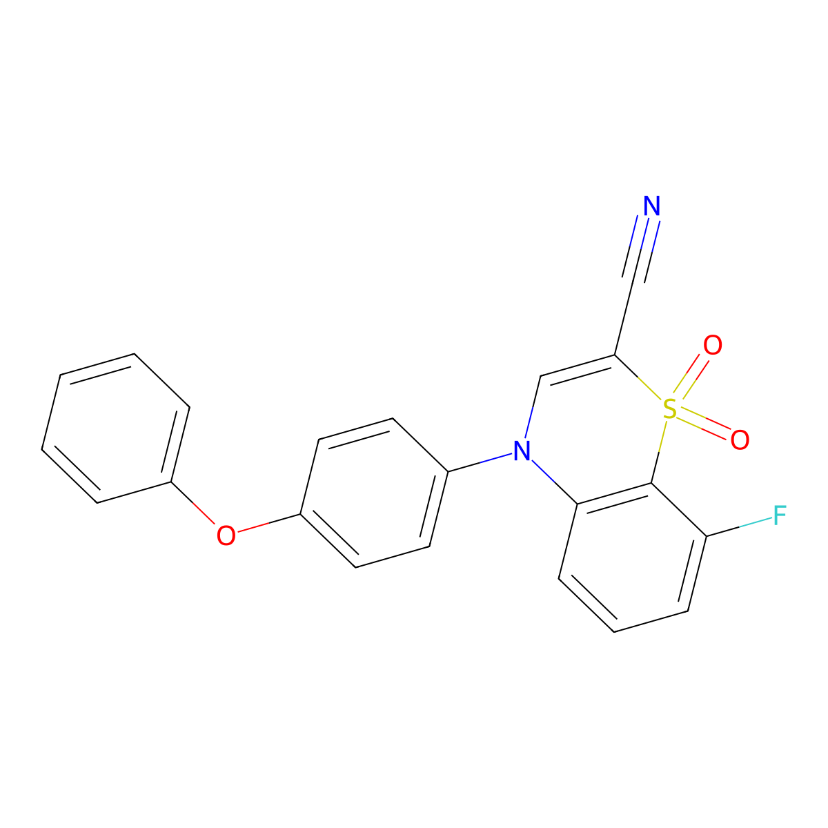 8-fluoro-4-(4-phenoxyphenyl)-4H-1,4-benzothiazine-2-carbonitrile 1,1-dioxide molecular structure, CAS 1226440-22-7
