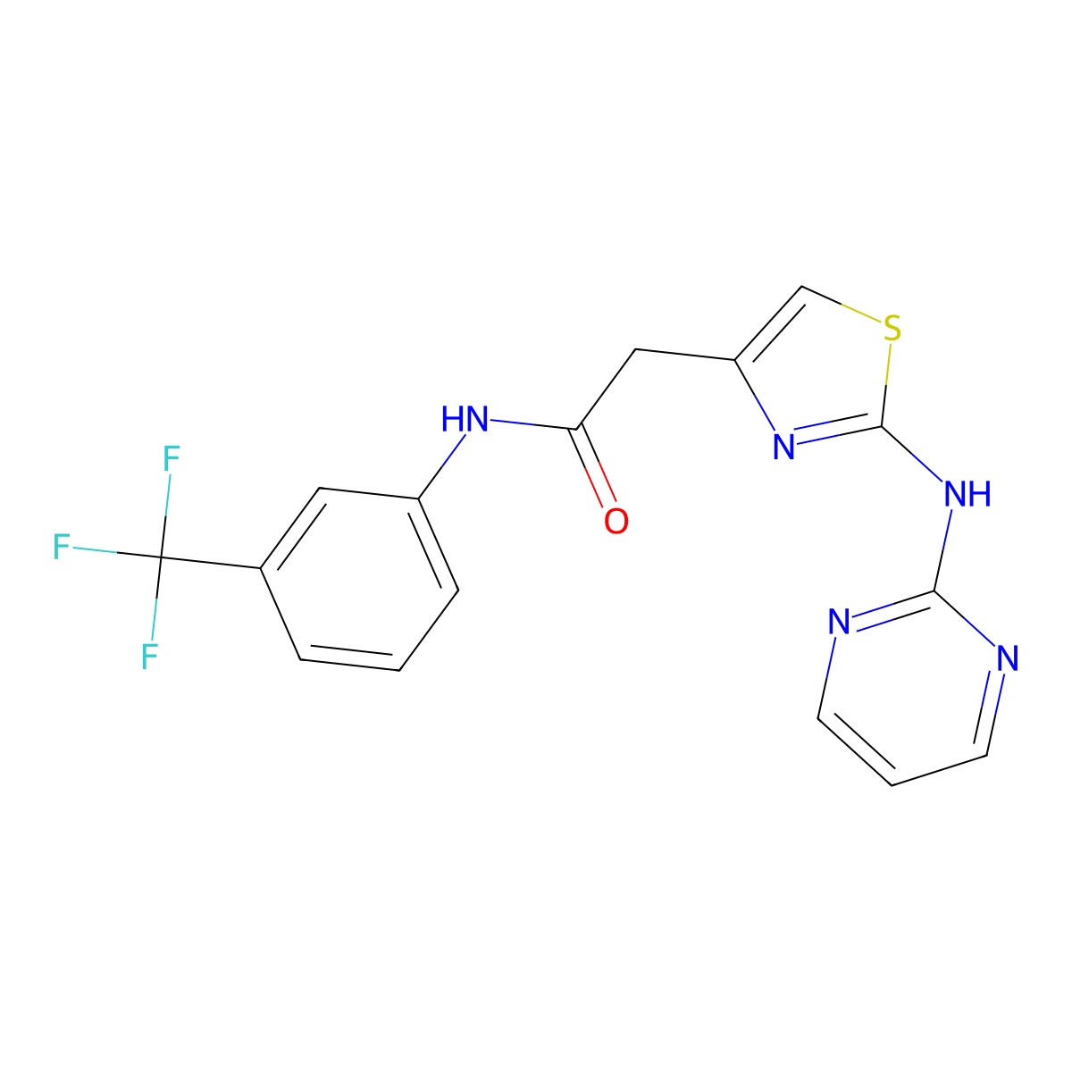 2-(2-(pyrimidin-2-ylamino)thiazol-4-yl)-N-(3-(trifluoromethyl)phenyl)acetamide molecular structure, CAS 1226440-23-8