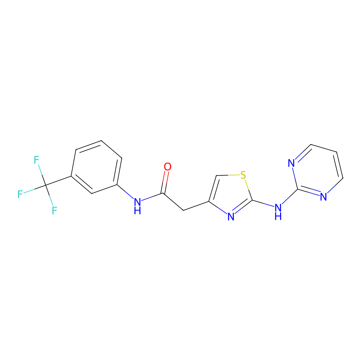 2-(2-(pyrimidin-2-ylamino)thiazol-4-yl)-N-(3-(trifluoromethyl)phenyl)acetamide molecular structure, CAS 1226440-23-8