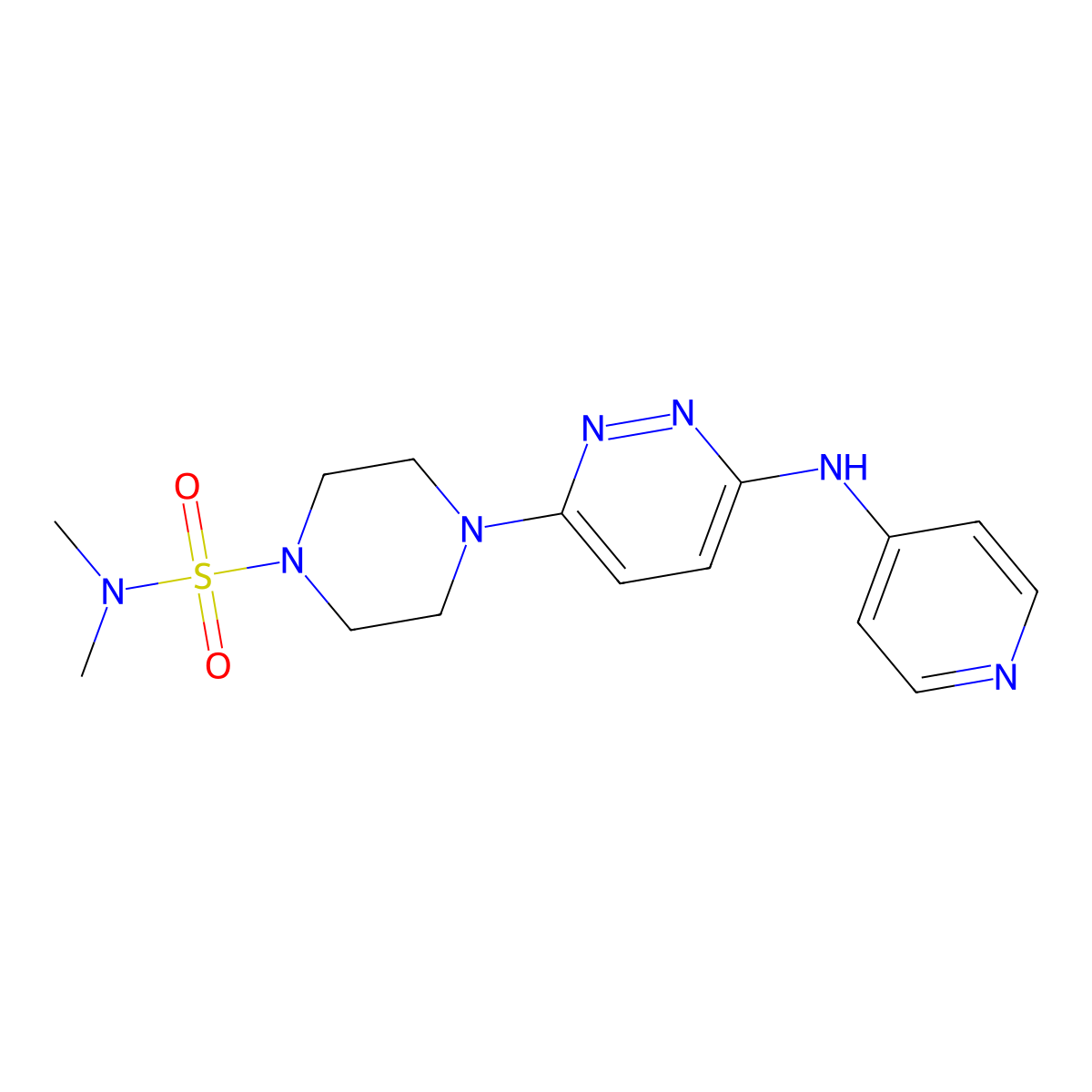 N,N-dimethyl-4-(6-(pyridin-4-ylamino)pyridazin-3-yl)piperazine-1-sulfonamide molecular structure, CAS 1226440-30-7