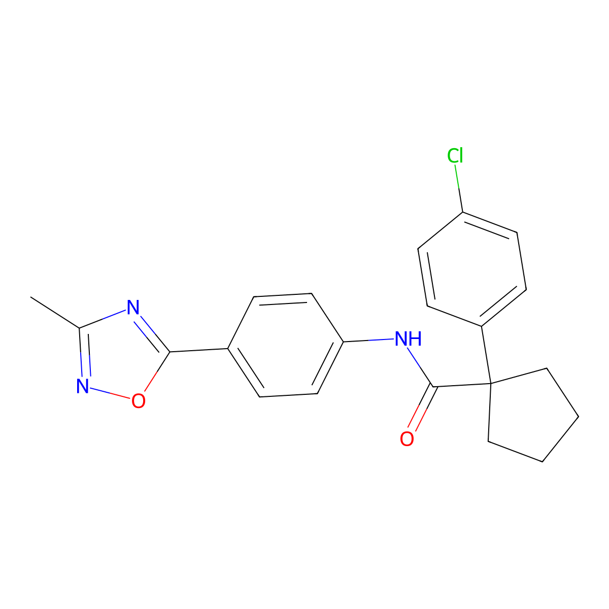 1-(4-chlorophenyl)-N-(4-(3-methyl-1,2,4-oxadiazol-5-yl)phenyl)cyclopentanecarboxamide molecular structure, CAS 1226440-32-9