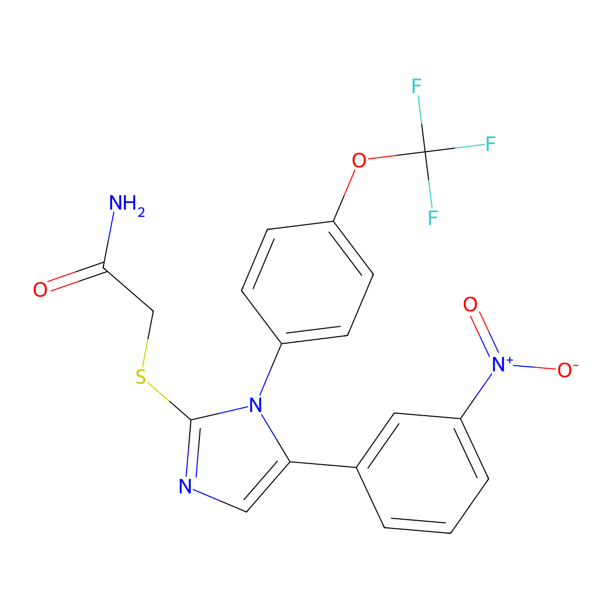 2-((5-(3-nitrophenyl)-1-(4-(trifluoromethoxy)phenyl)-1H-imidazol-2-yl)thio)acetamide molecular structure, CAS 1226440-34-1