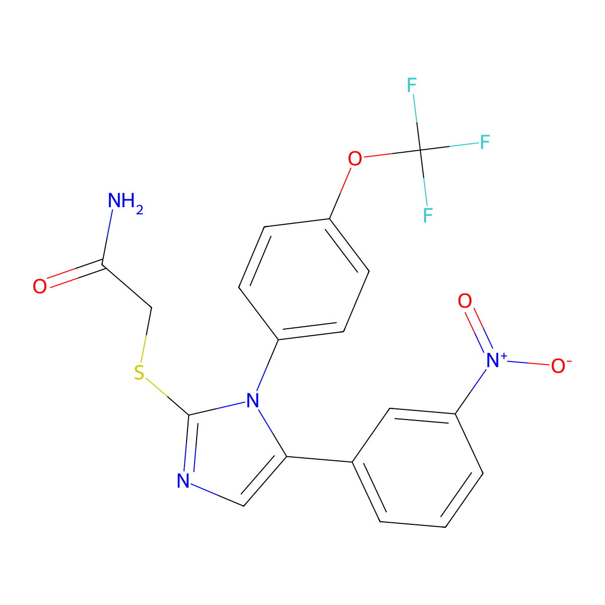 2-((5-(3-nitrophenyl)-1-(4-(trifluoromethoxy)phenyl)-1H-imidazol-2-yl)thio)acetamide molecular structure, CAS 1226440-34-1