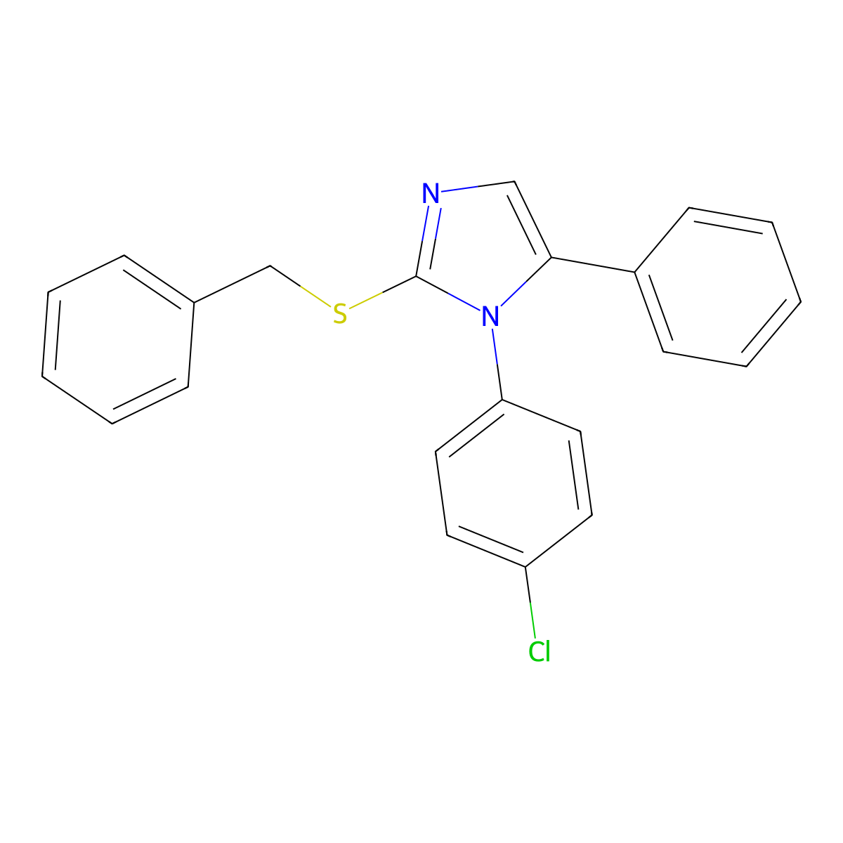 2-(benzylthio)-1-(4-chlorophenyl)-5-phenyl-1H-imidazole molecular structure, CAS 1226440-37-4