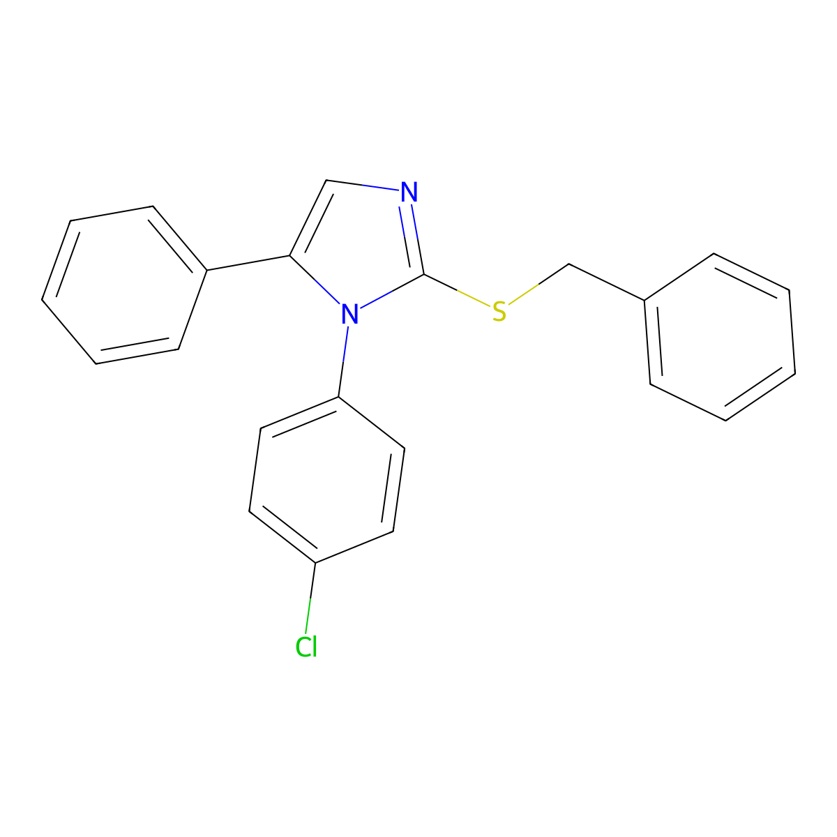 2-(benzylthio)-1-(4-chlorophenyl)-5-phenyl-1H-imidazole molecular structure, CAS 1226440-37-4