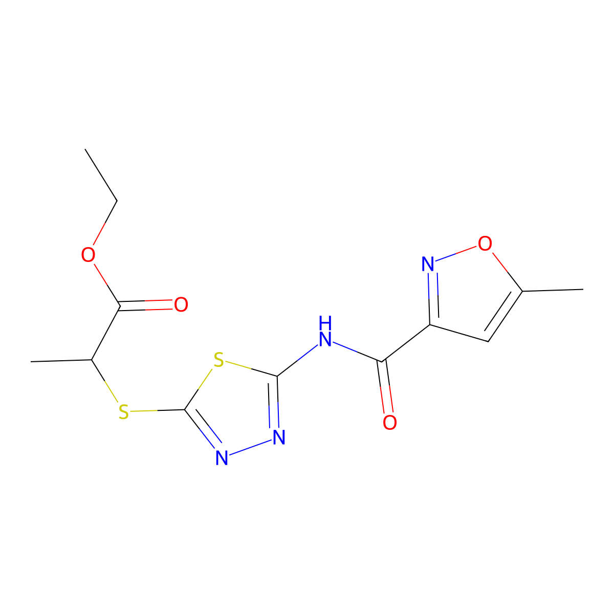 Ethyl 2-((5-(5-methylisoxazole-3-carboxamido)-1,3,4-thiadiazol-2-yl)thio)propanoate molecular structure, CAS 1226440-39-6