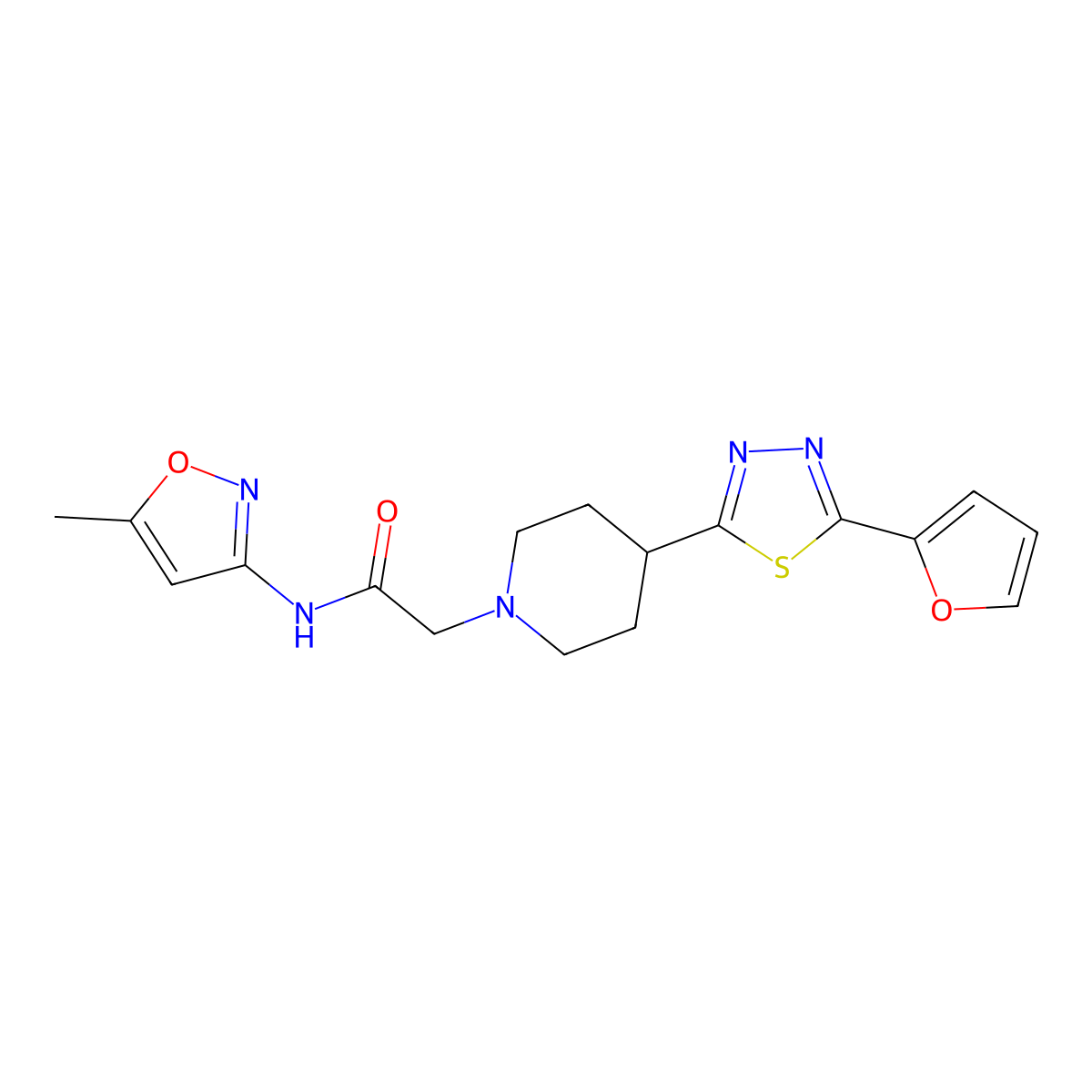 2-(4-(5-(furan-2-yl)-1,3,4-thiadiazol-2-yl)piperidin-1-yl)-N-(5-methylisoxazol-3-yl)acetamide molecular structure, CAS 1226440-41-0