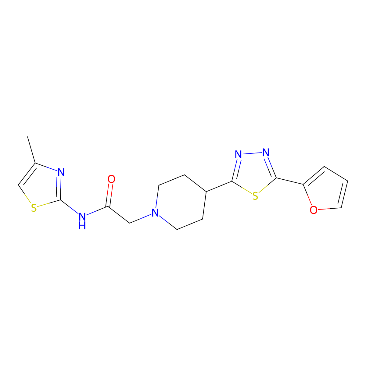 2-(4-(5-(furan-2-yl)-1,3,4-thiadiazol-2-yl)piperidin-1-yl)-N-(4-methylthiazol-2-yl)acetamide molecular structure, CAS 1226440-48-7