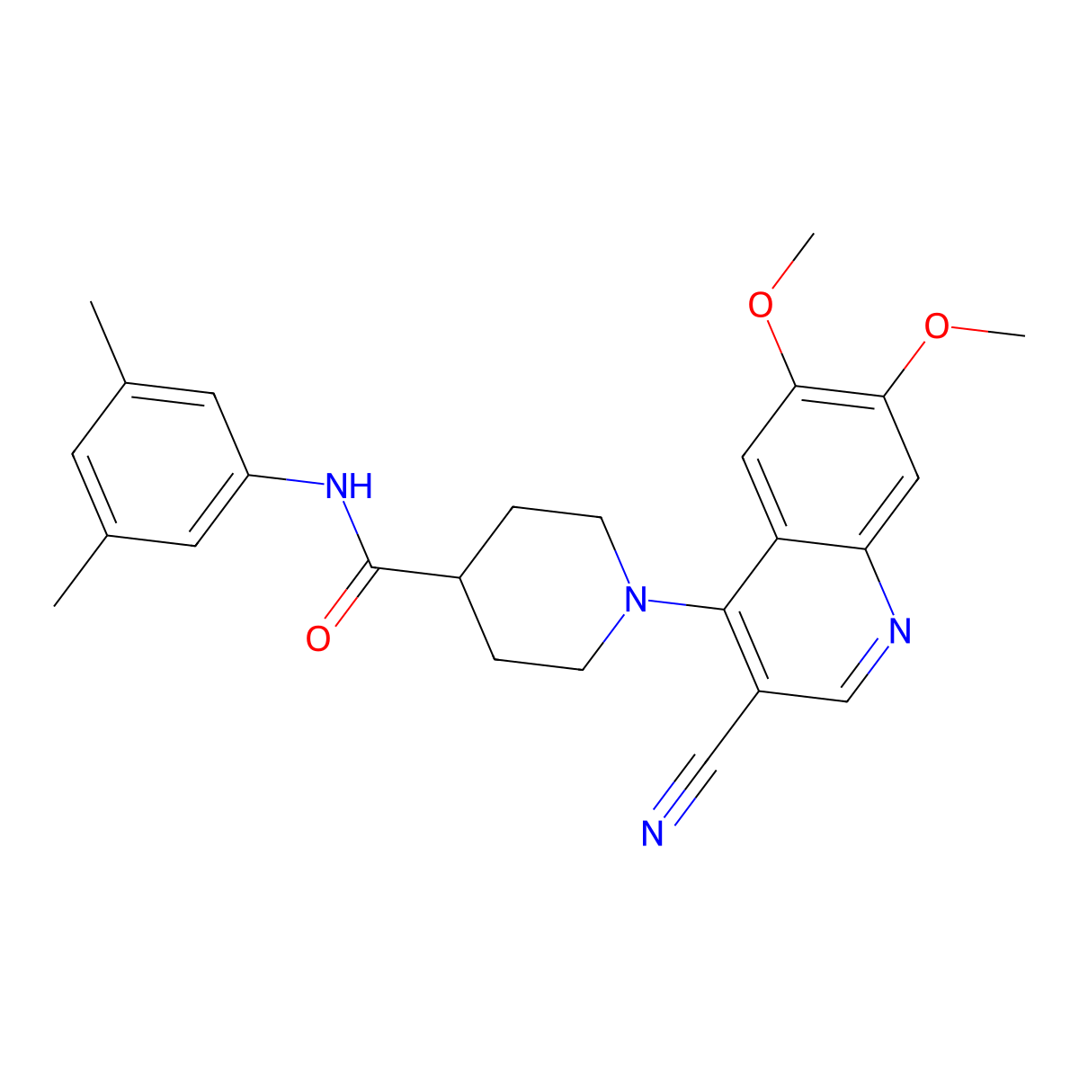 1-(3-cyano-6,7-dimethoxyquinolin-4-yl)-N-(3,5-dimethylphenyl)piperidine-4-carboxamide molecular structure, CAS 1226440-51-2