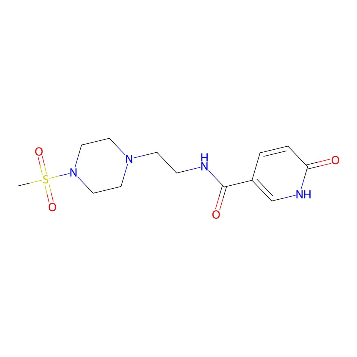 N-(2-(4-(methylsulfonyl)piperazin-1-yl)ethyl)-6-oxo-1,6-dihydropyridine-3-carboxamide molecular structure, CAS 1226440-57-8