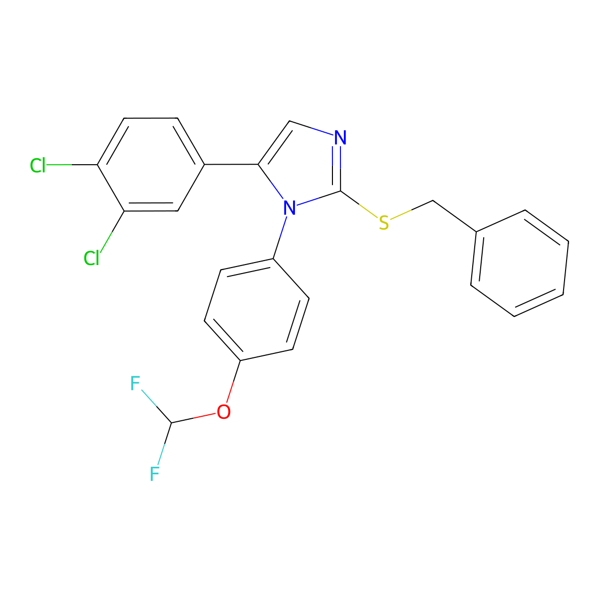 2-(benzylthio)-5-(3,4-dichlorophenyl)-1-(4-(difluoromethoxy)phenyl)-1H-imidazole molecular structure, CAS 1226440-58-9