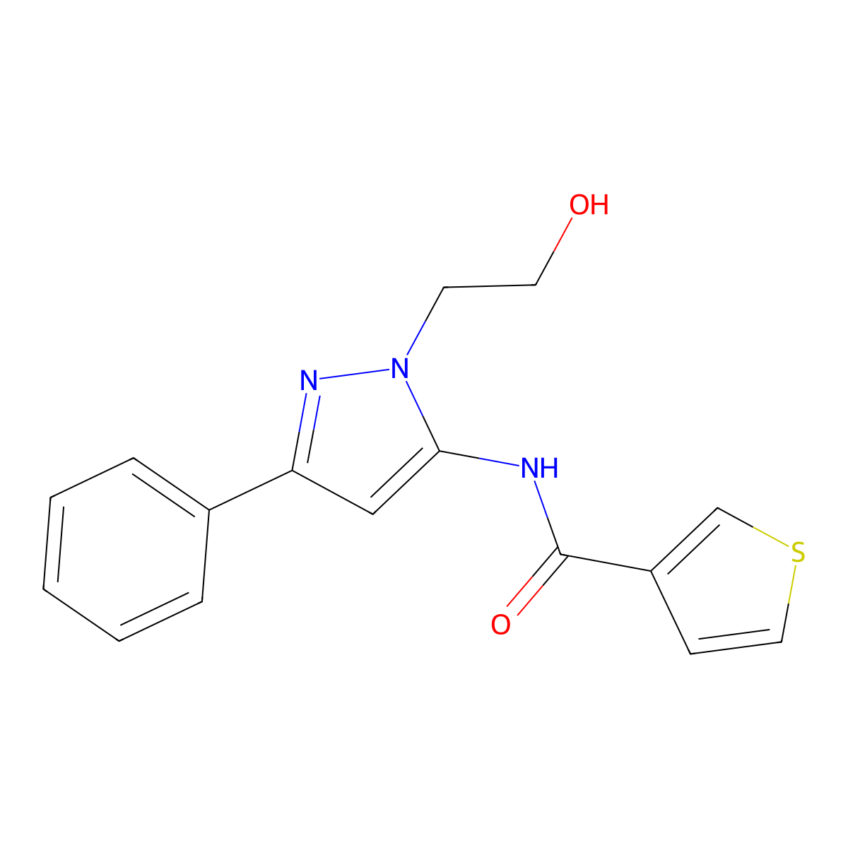 N-(1-(2-hydroxyethyl)-3-phenyl-1H-pyrazol-5-yl)thiophene-3-carboxamide molecular structure, CAS 1226440-61-4