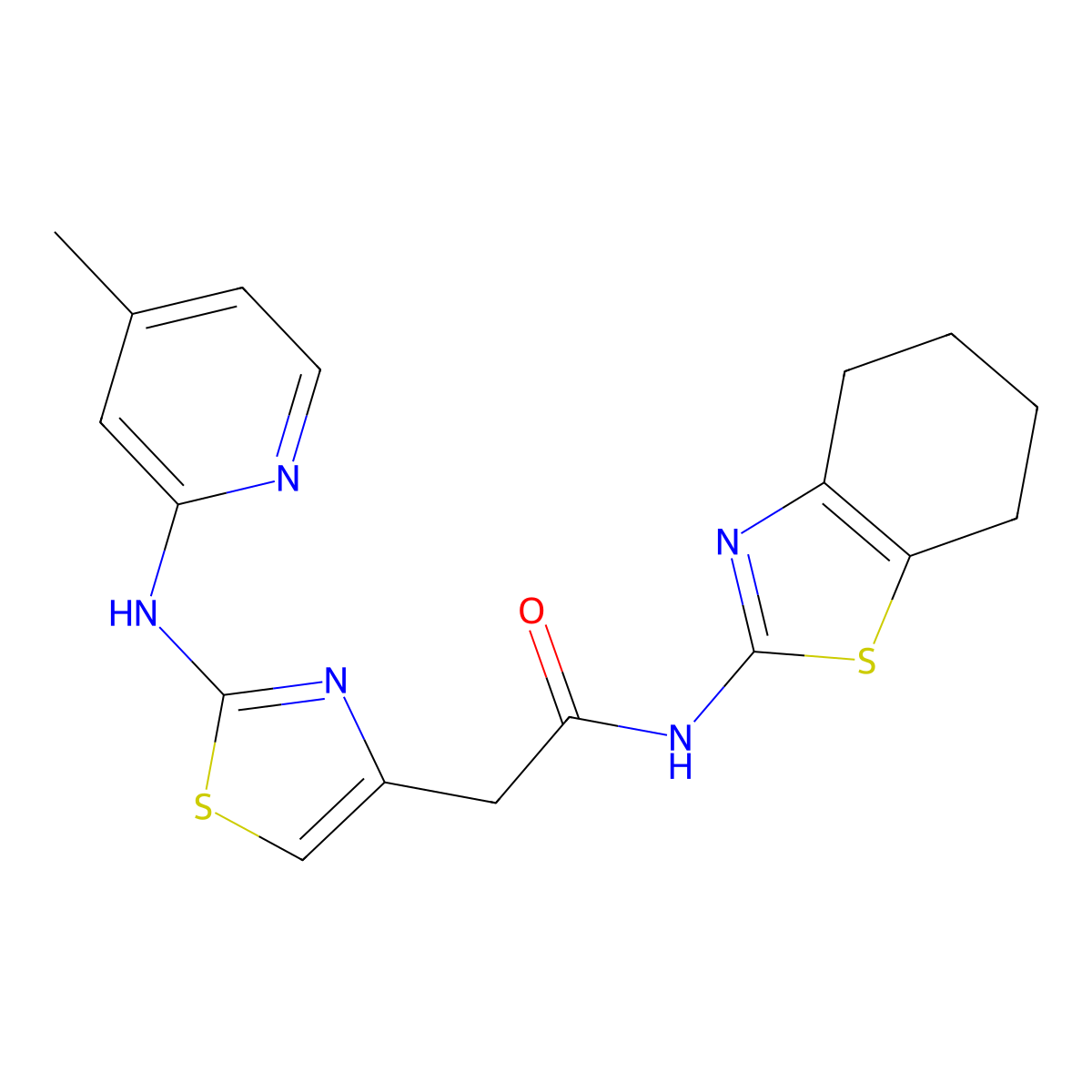 2-(2-((4-methylpyridin-2-yl)amino)thiazol-4-yl)-N-(4,5,6,7-tetrahydrobenzo[d]thiazol-2-yl)acetamide molecular structure, CAS 1226440-68-1