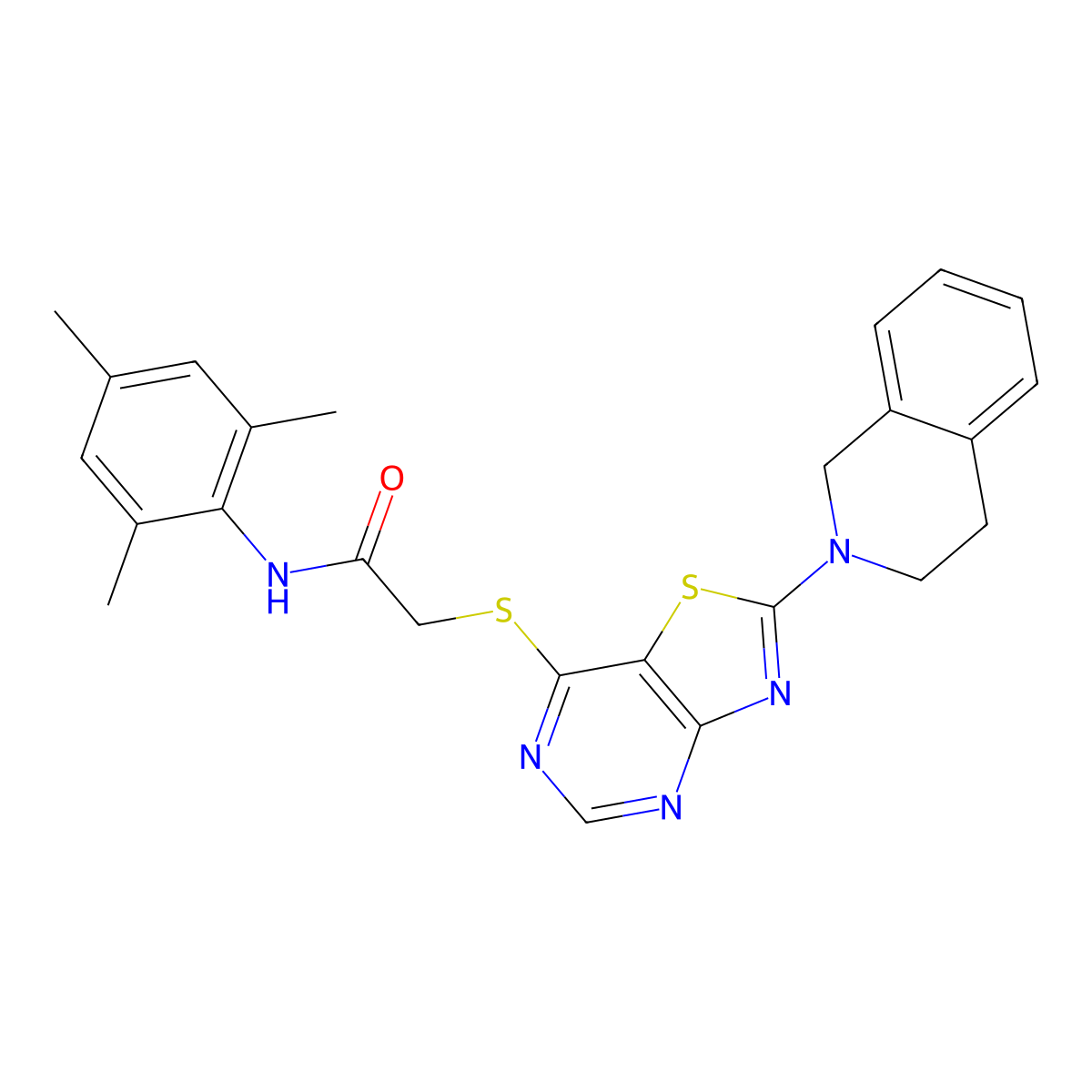 2-((2-(3,4-dihydroisoquinolin-2(1H)-yl)thiazolo[4,5-d]pyrimidin-7-yl)thio)-N-mesitylacetamide molecular structure, CAS 1226440-70-5