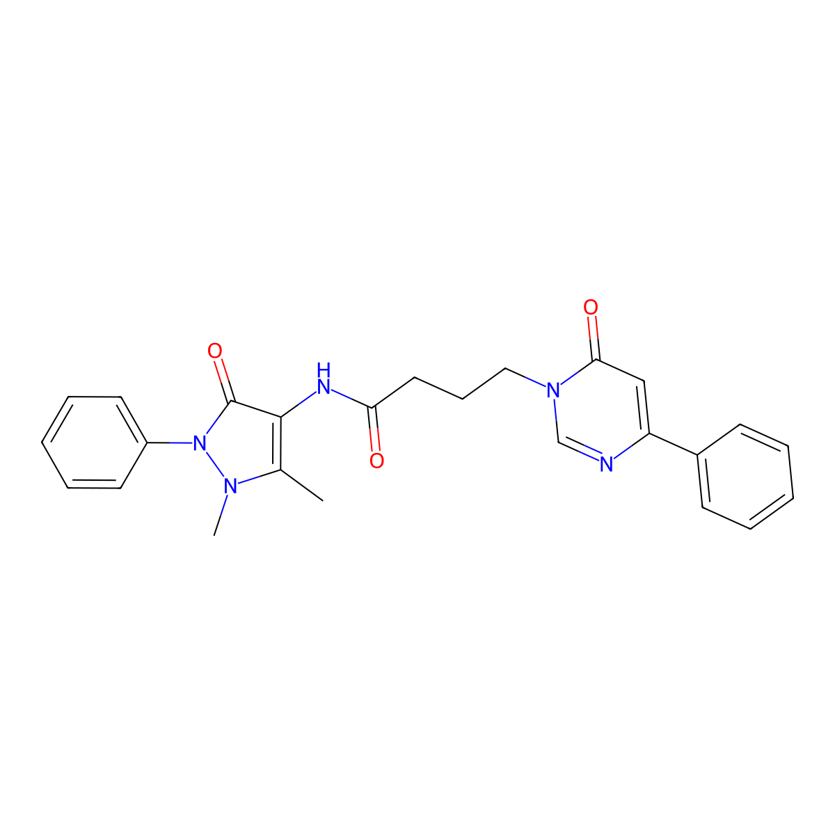 N-(1,5-dimethyl-3-oxo-2-phenyl-2,3-dihydro-1H-pyrazol-4-yl)-4-(6-oxo-4-phenylpyrimidin-1(6H)-yl)butanamide molecular structure, CAS 1226440-72-7