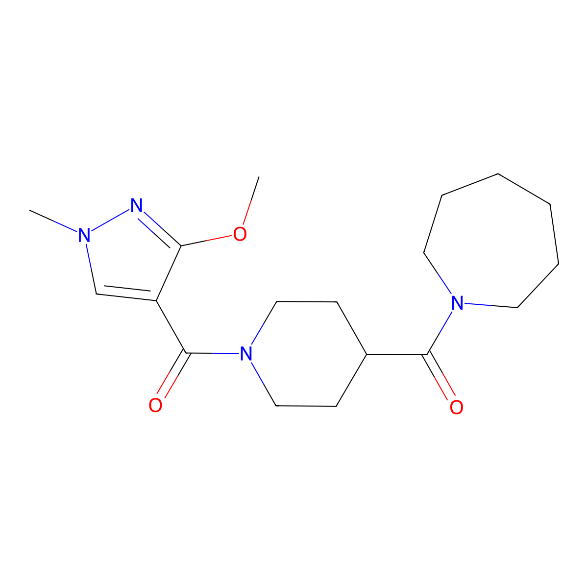 azepan-1-yl(1-(3-methoxy-1-methyl-1H-pyrazole-4-carbonyl)piperidin-4-yl)methanone molecular structure, CAS 1226440-77-2