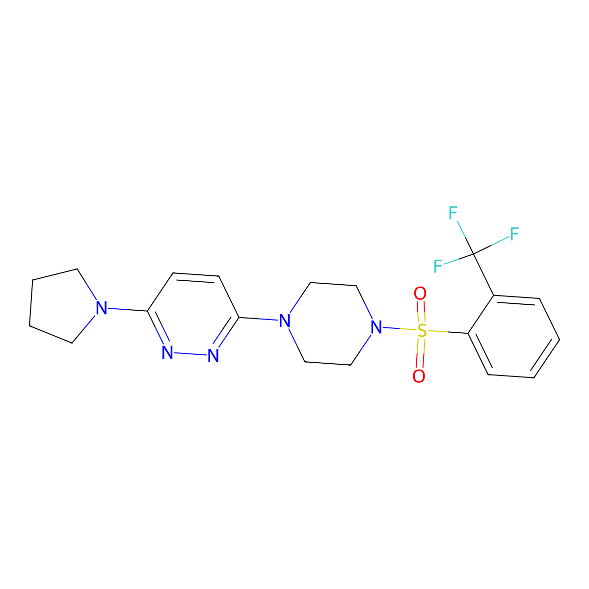 3-(Pyrrolidin-1-yl)-6-(4-((2-(trifluoromethyl)phenyl)sulfonyl)piperazin-1-yl)pyridazine molecular structure, CAS 1226440-85-2