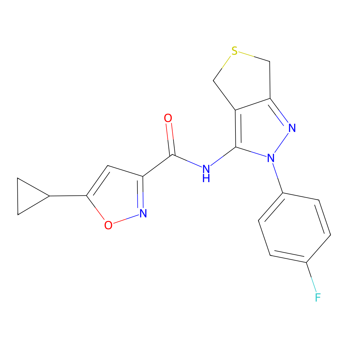 5-cyclopropyl-N-(2-(4-fluorophenyl)-4,6-dihydro-2H-thieno[3,4-c]pyrazol-3-yl)isoxazole-3-carboxamide molecular structure, CAS 1226440-87-4