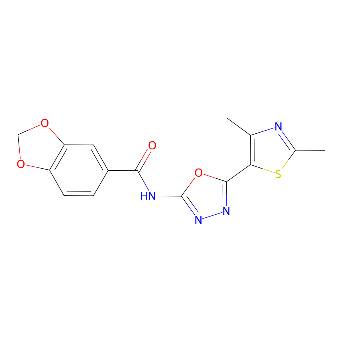 N-(5-(2,4-dimethylthiazol-5-yl)-1,3,4-oxadiazol-2-yl)benzo[d][1,3]dioxole-5-carboxamide molecular structure, CAS 1226440-88-5