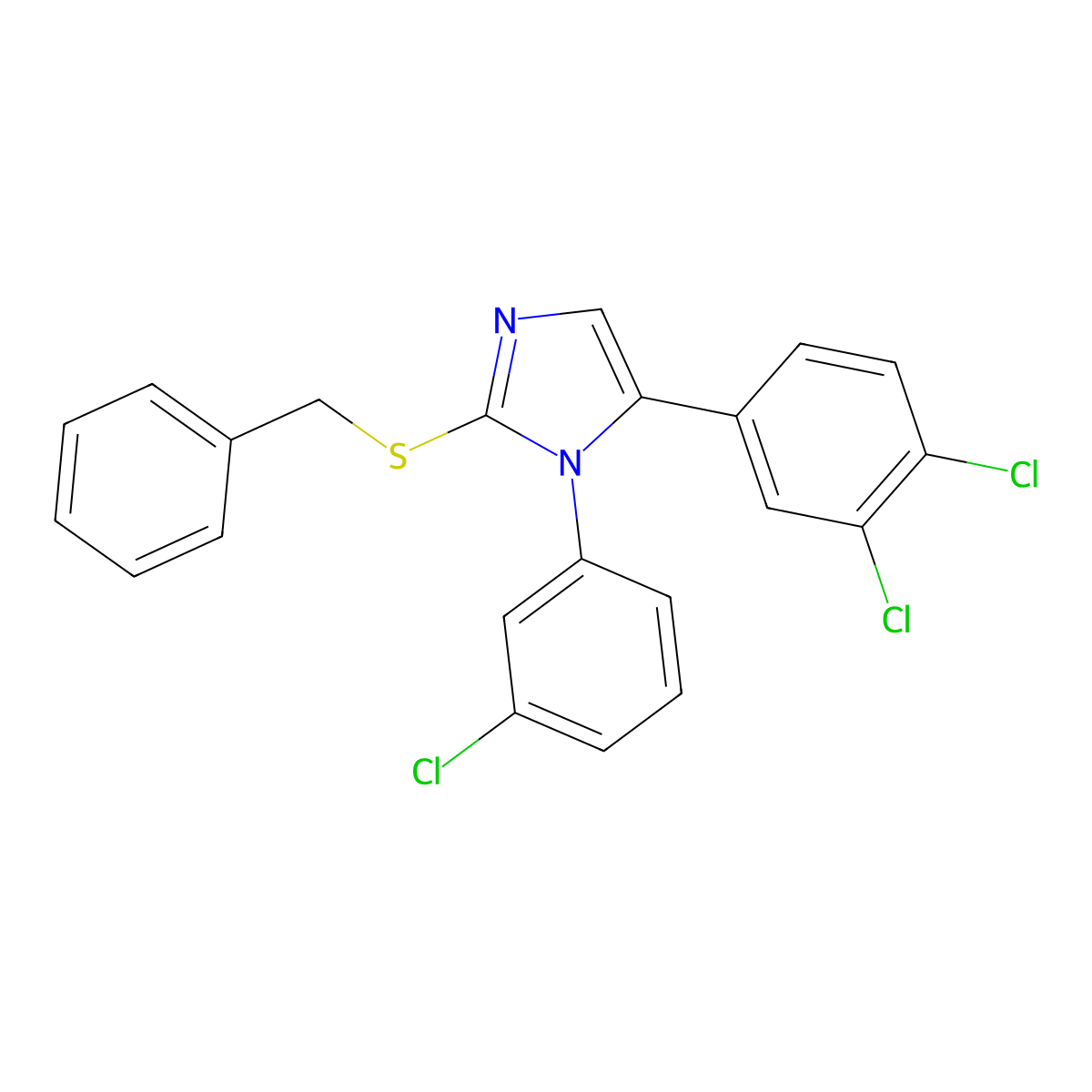 2-(benzylthio)-1-(3-chlorophenyl)-5-(3,4-dichlorophenyl)-1H-imidazole molecular structure, CAS 1226440-89-6