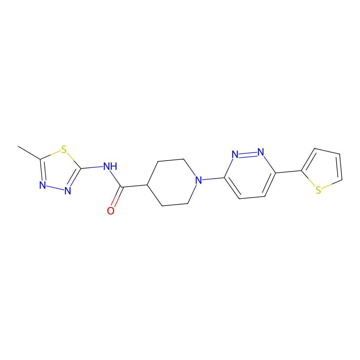 N-(5-methyl-1,3,4-thiadiazol-2-yl)-1-(6-(thiophen-2-yl)pyridazin-3-yl)piperidine-4-carboxamide molecular structure, CAS 1226440-94-3