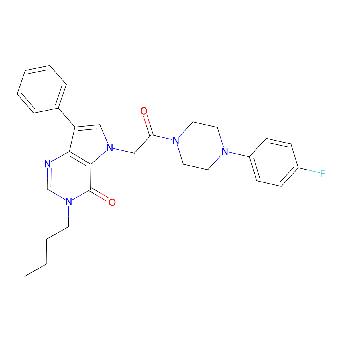 3-butyl-5-{2-[4-(4-fluorophenyl)piperazin-1-yl]-2-oxoethyl}-7-phenyl-3,5-dihydro-4H-pyrrolo[3,2-d]pyrimidin-4-one molecular structure, CAS 1226440-95-4