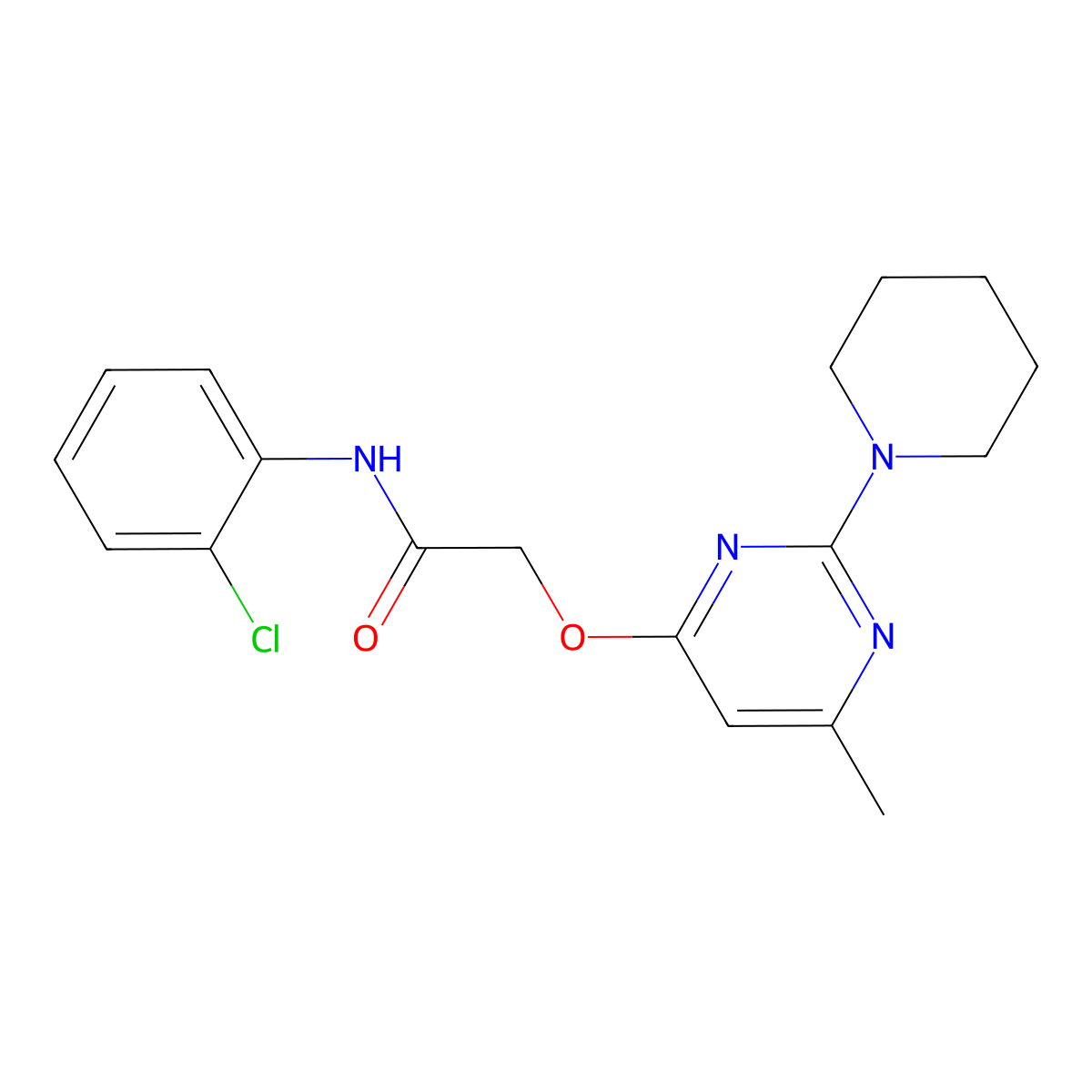 N-(2-chlorophenyl)-2-{[6-methyl-2-(piperidin-1-yl)pyrimidin-4-yl]oxy}acetamide molecular structure, CAS 1226440-96-5