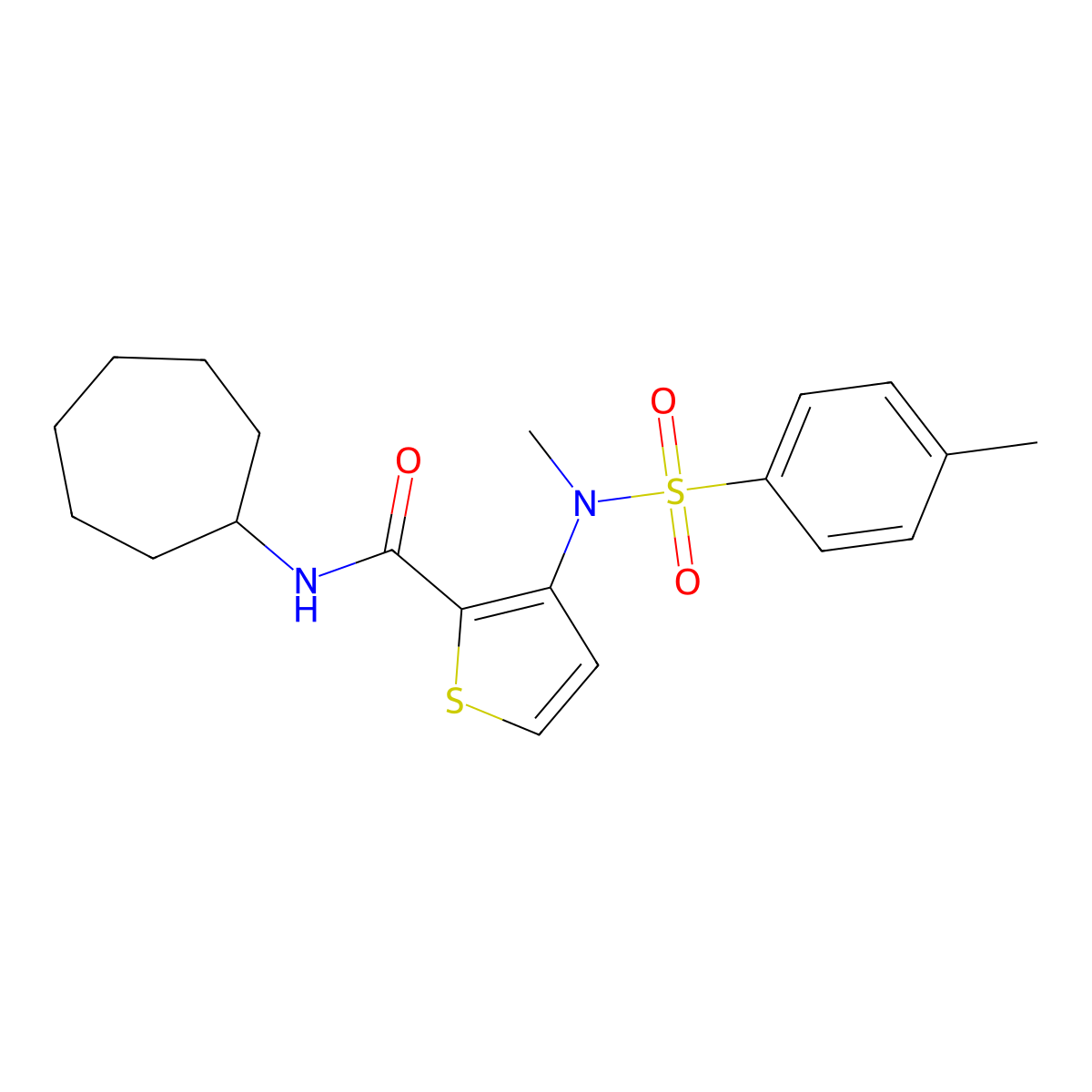 N-cycloheptyl-3-(N-methyl4-methylbenzenesulfonamido)thiophene-2-carboxamide molecular structure, CAS 1226440-98-7