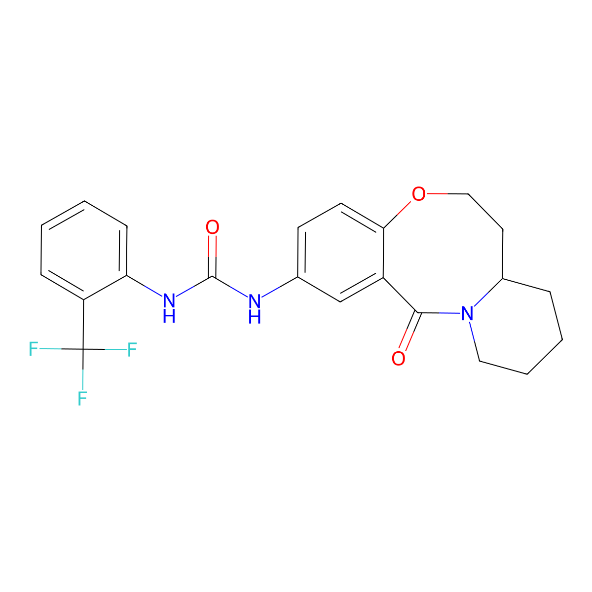 3-{2-Oxo-9-oxa-1-azatricyclo[10.4.0.0^{3,8}]hexadeca-3,5,7-trien-5-yl}-1-[2-(trifluoromethyl)phenyl]urea molecular structure, CAS 1226441-02-6