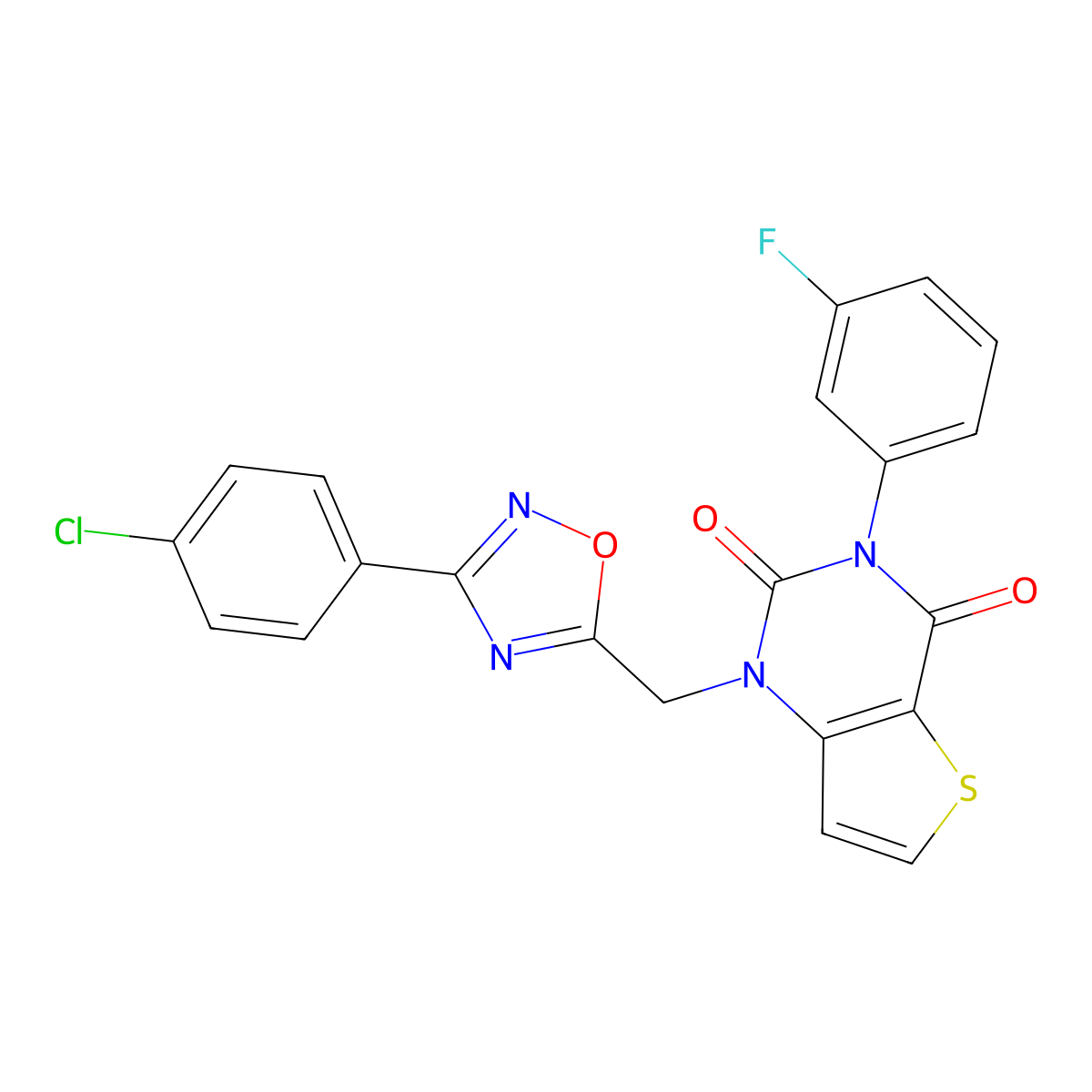 1-{[3-(4-chlorophenyl)-1,2,4-oxadiazol-5-yl]methyl}-3-(3-fluorophenyl)-1H,2H,3H,4H-thieno[3,2-d]pyrimidine-2,4-dione molecular structure, CAS 1226441-07-1