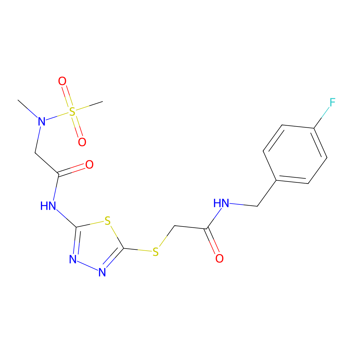 N-[(4-fluorophenyl)methyl]-2-({5-[2-(N-methylmethanesulfonamido)acetamido]-1,3,4-thiadiazol-2-yl}sulfanyl)acetamide molecular structure, CAS 1226441-21-9
