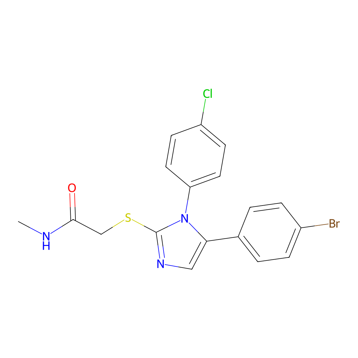 2-((5-(4-bromophenyl)-1-(4-chlorophenyl)-1H-imidazol-2-yl)thio)-N-methylacetamide molecular structure, CAS 1226441-23-1