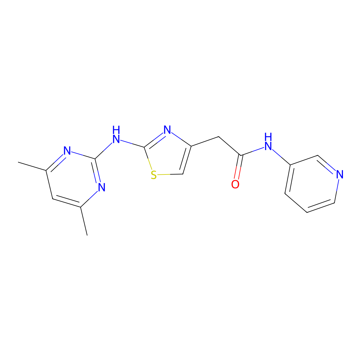 2-(2-((4,6-dimethylpyrimidin-2-yl)amino)thiazol-4-yl)-N-(pyridin-3-yl)acetamide molecular structure, CAS 1226441-26-4