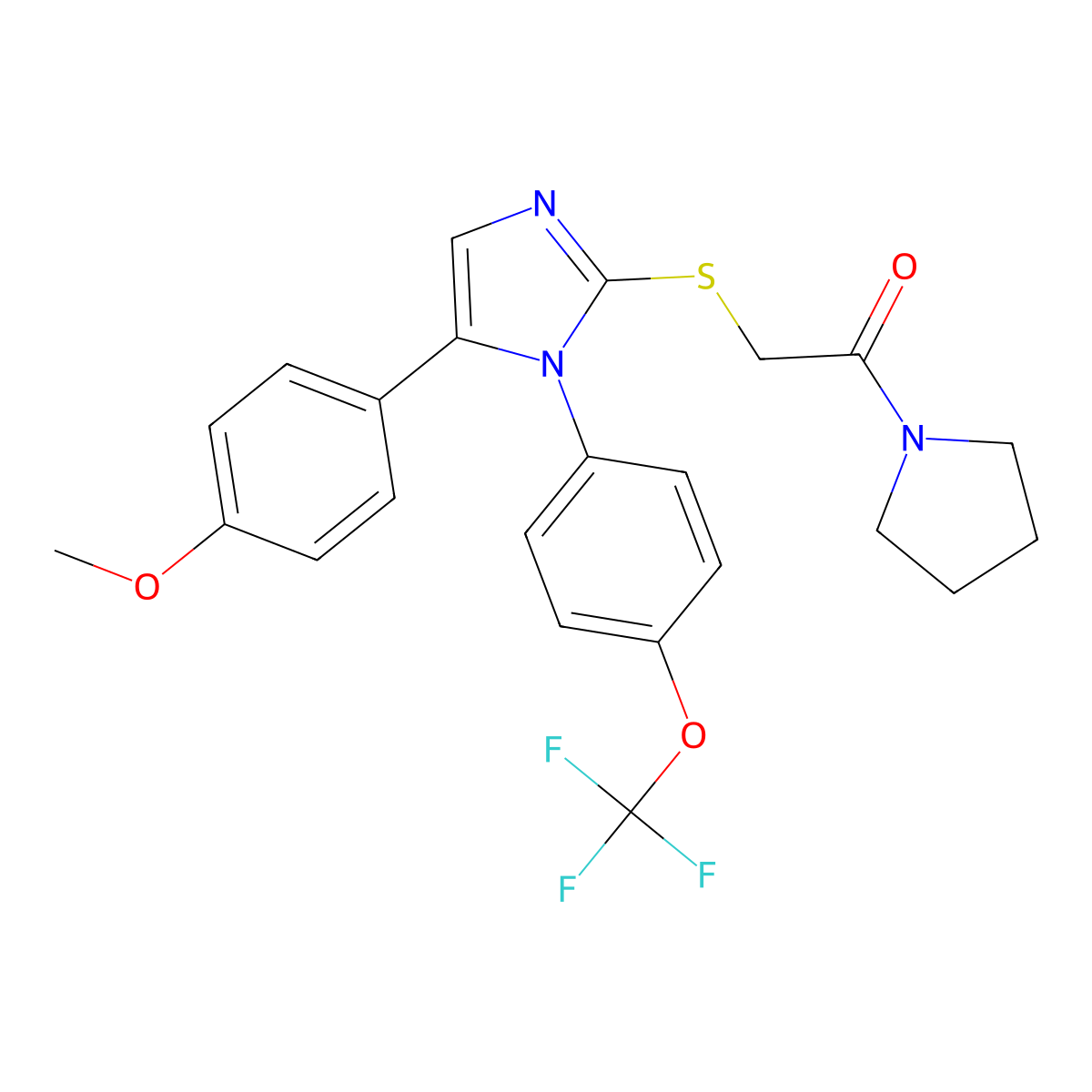 2-((5-(4-methoxyphenyl)-1-(4-(trifluoromethoxy)phenyl)-1H-imidazol-2-yl)thio)-1-(pyrrolidin-1-yl)ethanone molecular structure, CAS 1226441-33-3