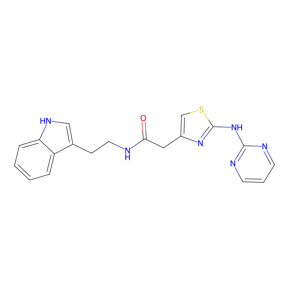 N-(2-(1H-indol-3-yl)ethyl)-2-(2-(pyrimidin-2-ylamino)thiazol-4-yl)acetamide molecular structure, CAS 1226441-35-5