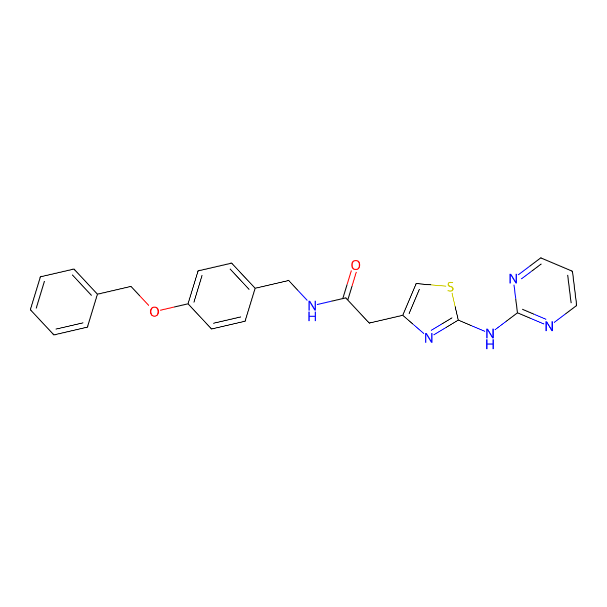 N-(4-(benzyloxy)benzyl)-2-(2-(pyrimidin-2-ylamino)thiazol-4-yl)acetamide molecular structure, CAS 1226441-36-6
