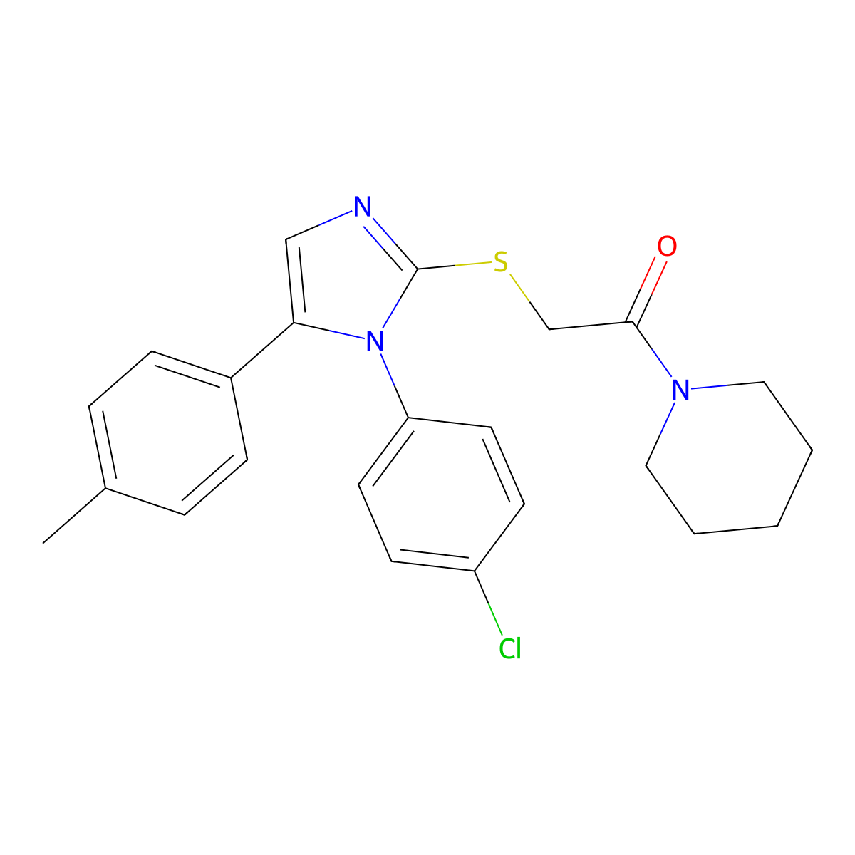 2-((1-(4-chlorophenyl)-5-(p-tolyl)-1H-imidazol-2-yl)thio)-1-(piperidin-1-yl)ethanone molecular structure, CAS 1226441-37-7