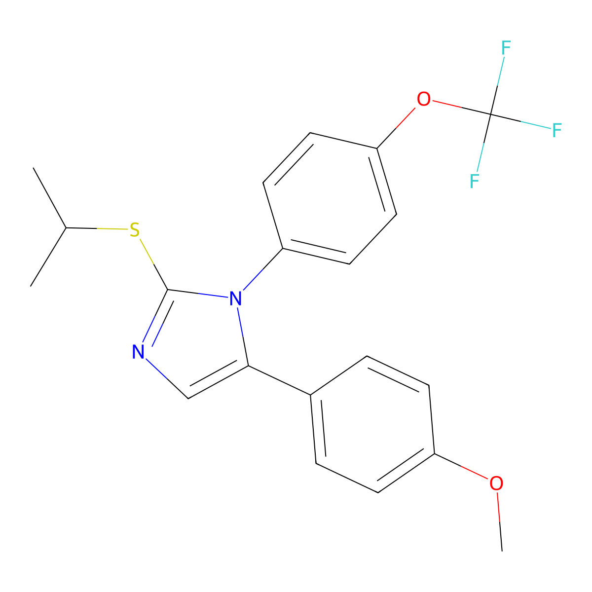 2-(isopropylthio)-5-(4-methoxyphenyl)-1-(4-(trifluoromethoxy)phenyl)-1H-imidazole molecular structure, CAS 1226441-38-8