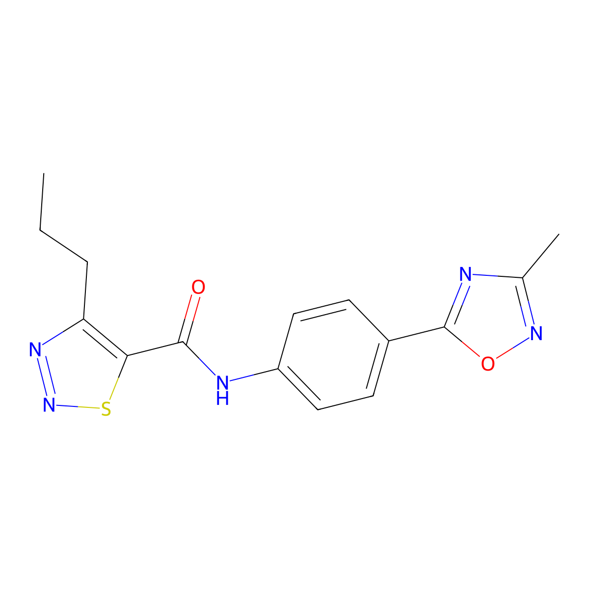 N-(4-(3-methyl-1,2,4-oxadiazol-5-yl)phenyl)-4-propyl-1,2,3-thiadiazole-5-carboxamide molecular structure, CAS 1226441-43-5