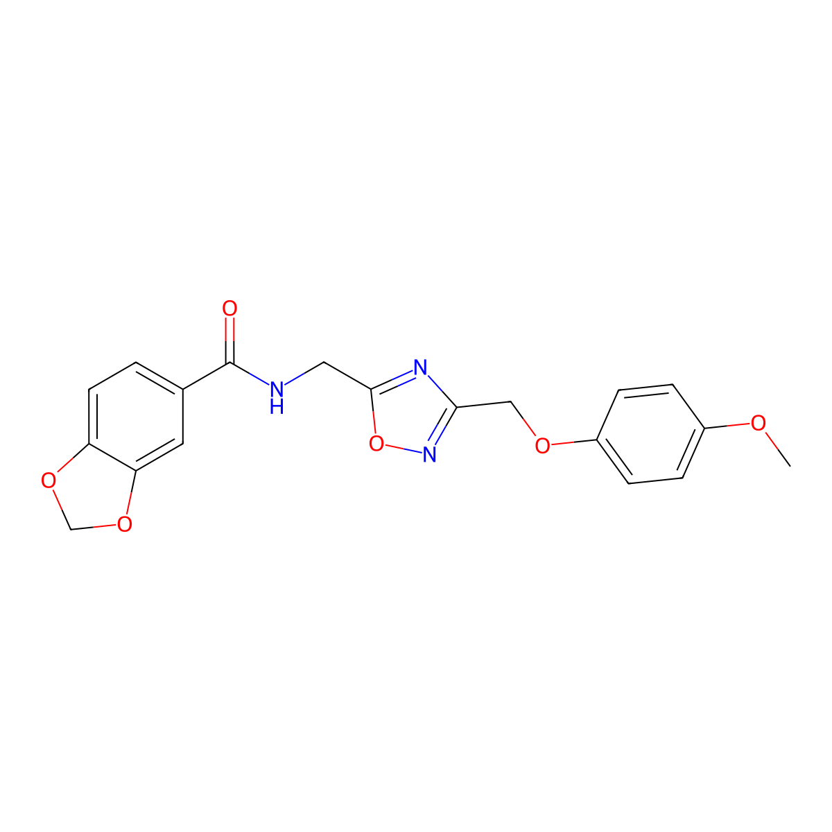 N-((3-((4-methoxyphenoxy)methyl)-1,2,4-oxadiazol-5-yl)methyl)benzo[d][1,3]dioxole-5-carboxamide molecular structure, CAS 1226441-48-0