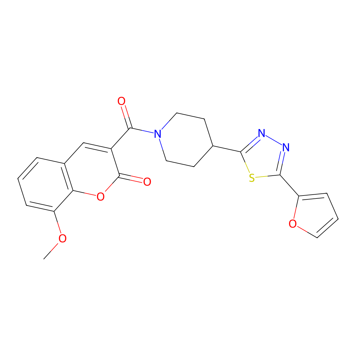 3-{4-[5-(furan-2-yl)-1,3,4-thiadiazol-2-yl]piperidine-1-carbonyl}-8-methoxy-2H-chromen-2-one molecular structure, CAS 1226441-50-4
