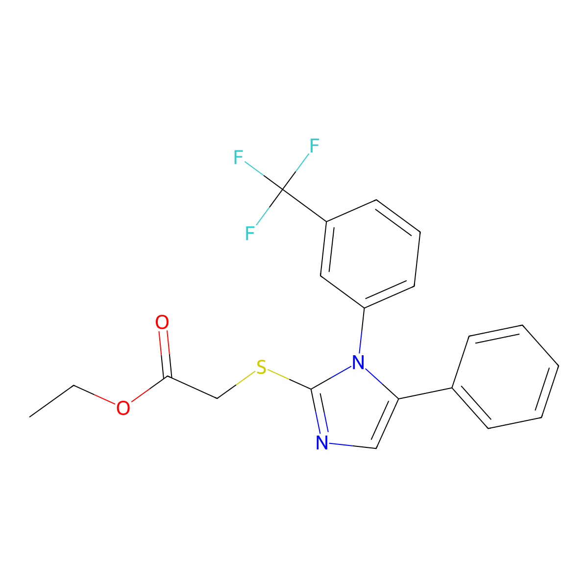 ethyl 2-((5-phenyl-1-(3-(trifluoromethyl)phenyl)-1H-imidazol-2-yl)thio)acetate molecular structure, CAS 1226441-51-5