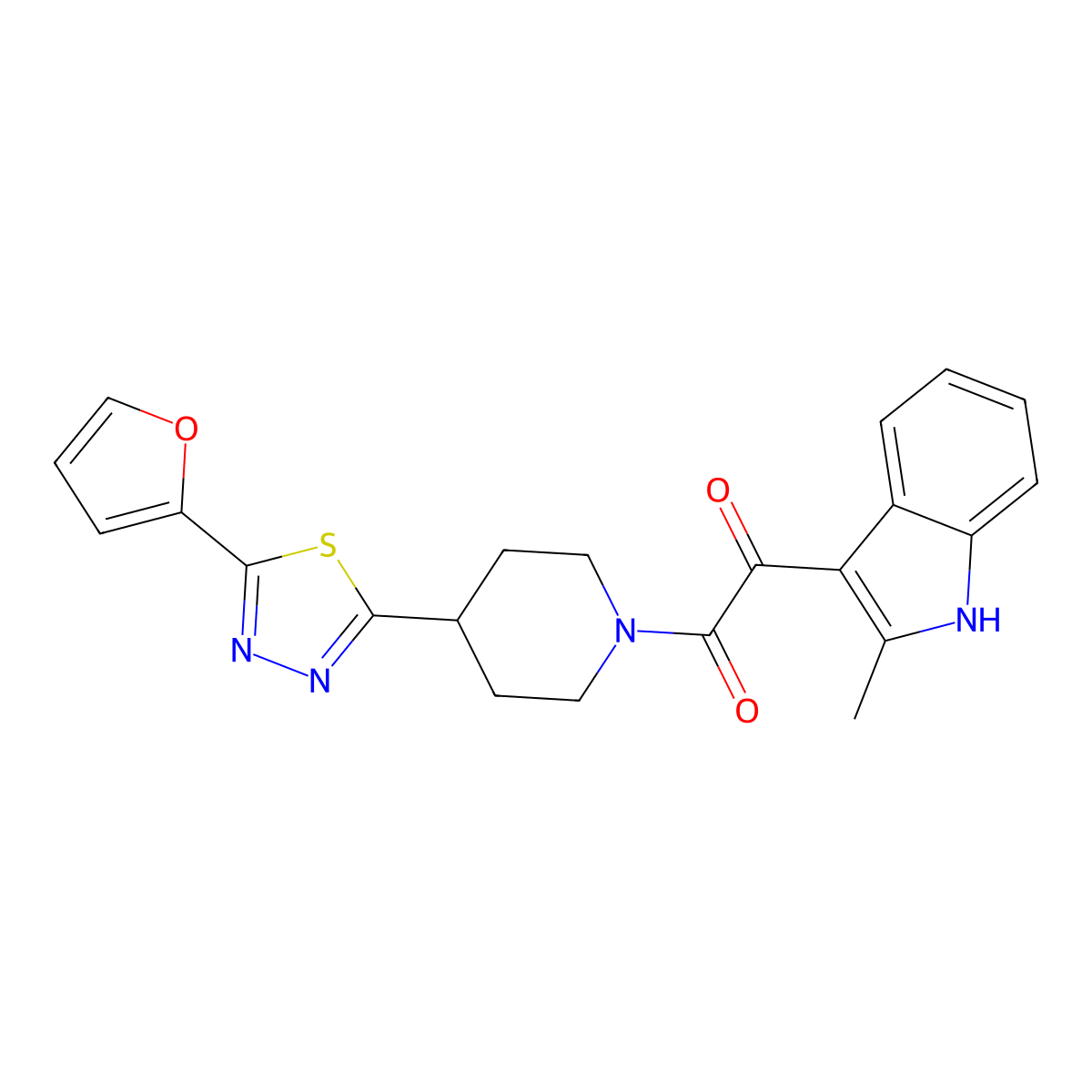 1-{4-[5-(furan-2-yl)-1,3,4-thiadiazol-2-yl]piperidin-1-yl}-2-(2-methyl-1H-indol-3-yl)ethane-1,2-dione molecular structure, CAS 1226441-53-7