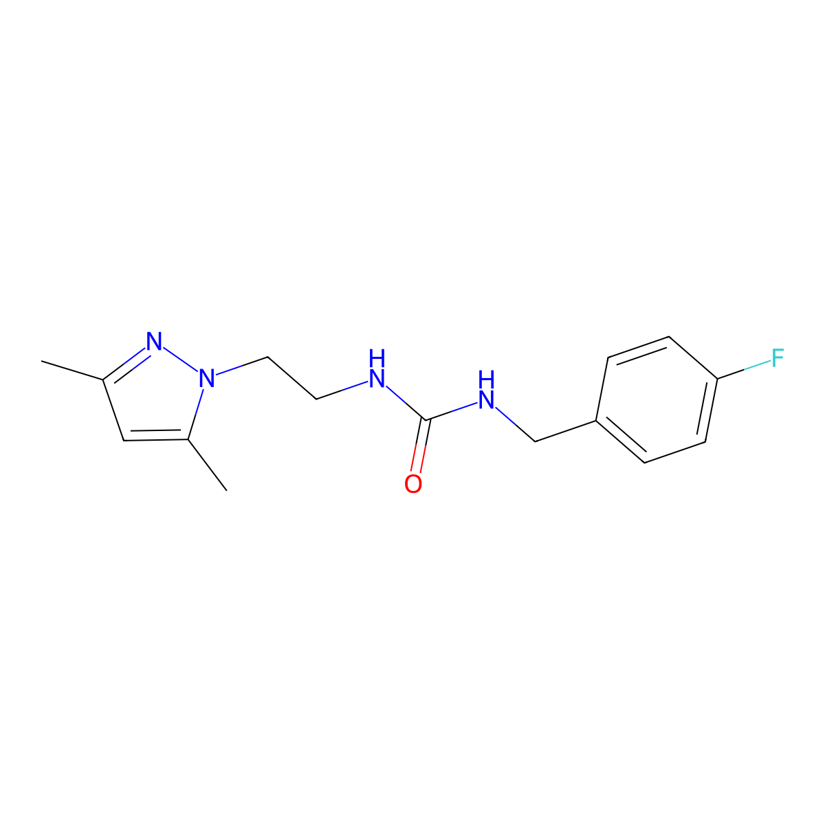 1-(2-(3,5-dimethyl-1H-pyrazol-1-yl)ethyl)-3-(4-fluorobenzyl)urea molecular structure, CAS 1226441-58-2