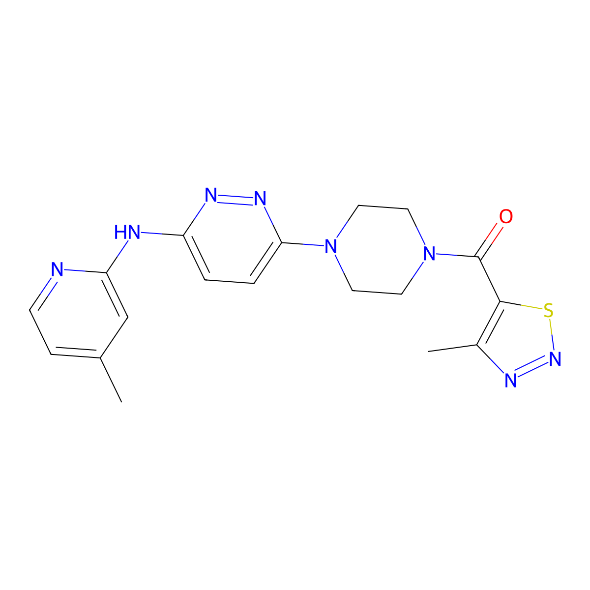 6-[4-(4-methyl-1,2,3-thiadiazole-5-carbonyl)piperazin-1-yl]-N-(4-methylpyridin-2-yl)pyridazin-3-amine molecular structure, CAS 1226441-60-6