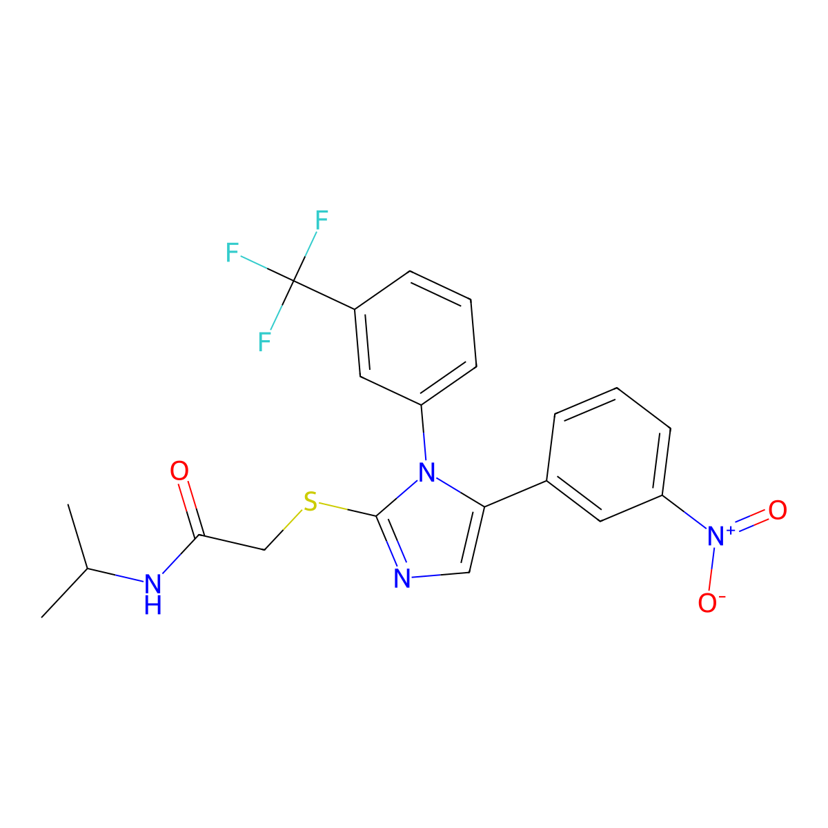 N-isopropyl-2-((5-(3-nitrophenyl)-1-(3-(trifluoromethyl)phenyl)-1H-imidazol-2-yl)thio)acetamide molecular structure, CAS 1226441-64-0