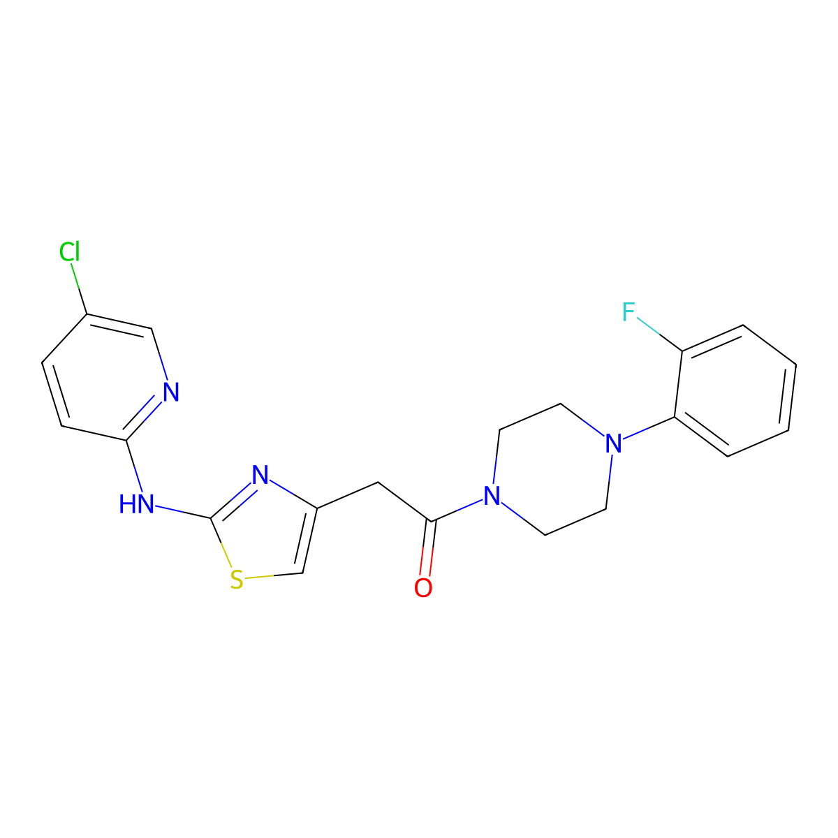 2-{2-[(5-Chloropyridin-2-yl)amino]-1,3-thiazol-4-yl}-1-[4-(2-fluorophenyl)piperazin-1-yl]ethan-1-one molecular structure, CAS 1226441-67-3
