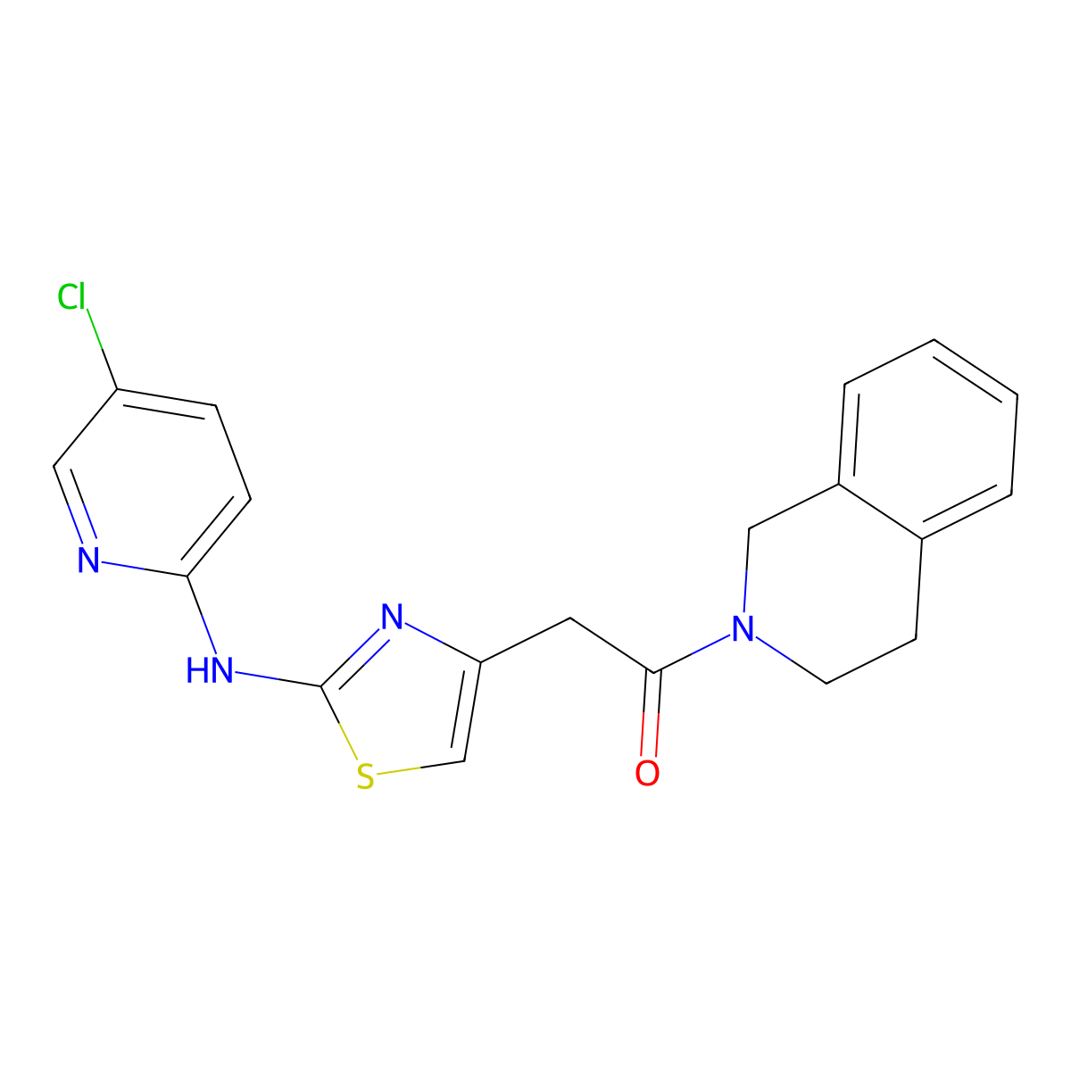 2-(2-((5-chloropyridin-2-yl)amino)thiazol-4-yl)-1-(3,4-dihydroisoquinolin-2(1H)-yl)ethanone molecular structure, CAS 1226441-68-4