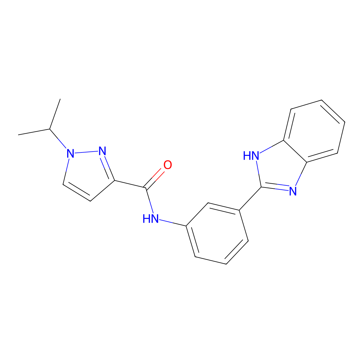 N-(3-(1H-benzo[d]imidazol-2-yl)phenyl)-1-isopropyl-1H-pyrazole-3-carboxamide molecular structure, CAS 1226441-73-1