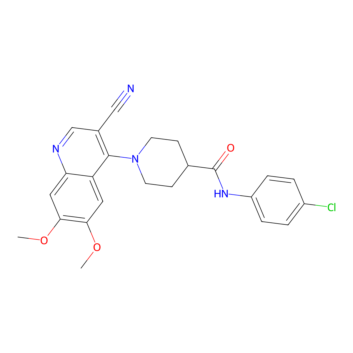 N-(4-chlorophenyl)-1-(3-cyano-6,7-dimethoxyquinolin-4-yl)piperidine-4-carboxamide molecular structure, CAS 1226441-74-2